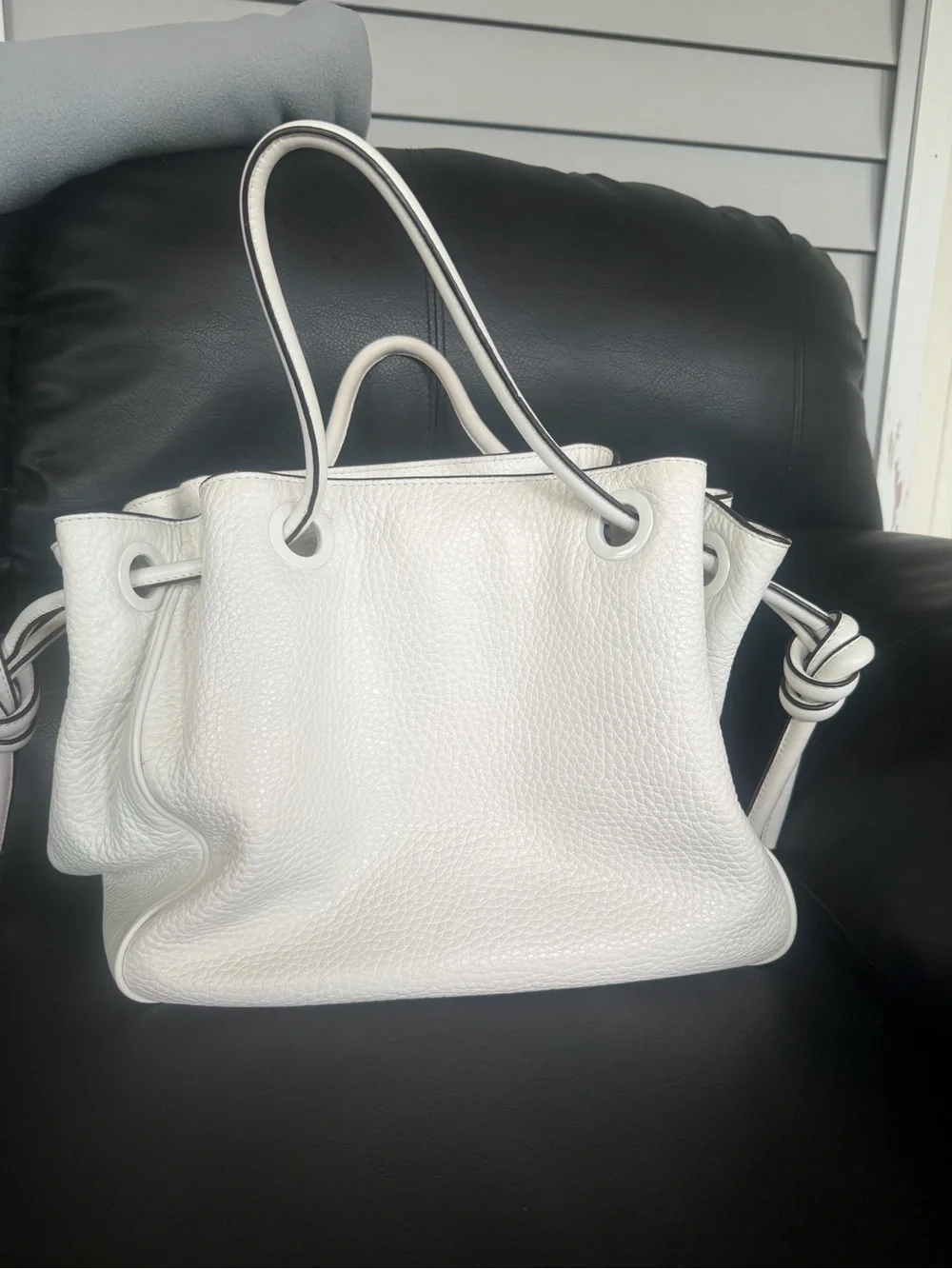 Michael Kors White Pebbled Leather Drawstring Shoulder Bag